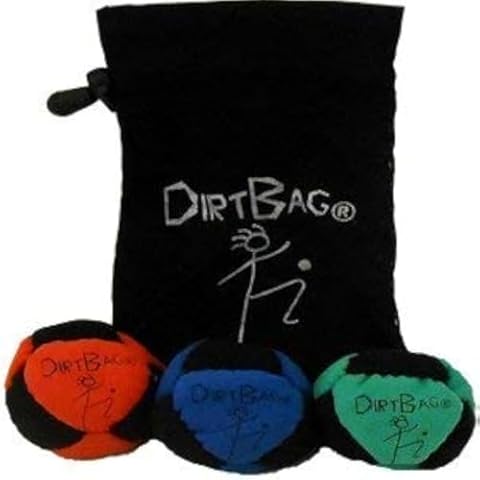 DIRTBAG Classic Footbag Hacky Sack 3 Pack with Pouch, Unique, Footbag Set with Signature Carry Bag - Black Pouch. Cover