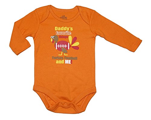 Assorted Turkey Baby Boys & Girls Thanksgiving Long Sleeve Bodysuit Outfit (12 Months, Orange - Daddys Favorite Things Turkey Football and ME!)