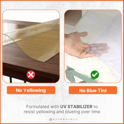 Image of Qlarity Covers Clear 1.5mm PVC Table Cover 52X35 Inch, Table Mats Protector | Durable transparent plastic sheet for table protects against stains, scratches, heat and everyday dining table damage