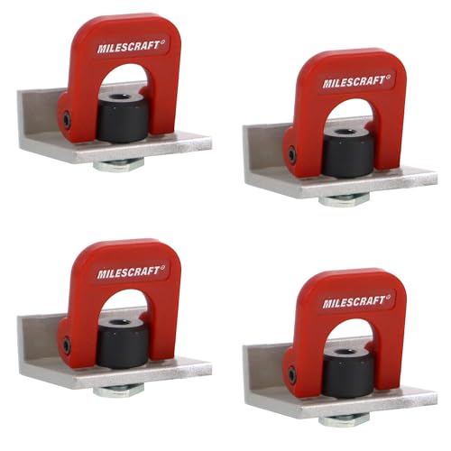 Image of Milescraft 4031 Cam Stops 4 Pack Quick Adjust T-Track Stops. Anodized, 1-9 /16 inch Long with Cam Lever. Low Profile for Boards 3 /4 inch or Thicker.