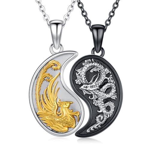 Yin Yang Couples Matching Necklace 925 Sterling Silver Yin Yang Friendship Couples BFF Pendant Necklace Jewelry for Her Him with Gifts Box
