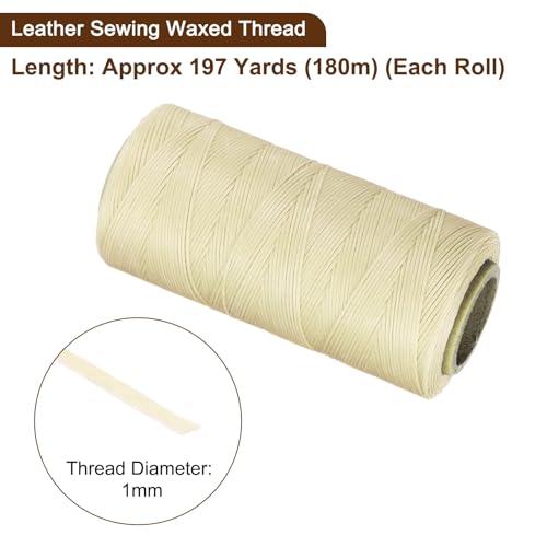 Hilo encerado para coser cuero 1mm 197 yardas poliéster crema miniatura 3