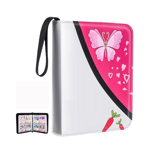 900 bolsillos carpeta cartas pokemon, gran capacidad álbum pokemon,PU impermeable carpeta con cremallera adecuada para tus tarjetas de juego favoritas (rosa + blanco, 900 bolsillos)