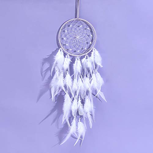 Bohemian Dekoration, Dsaren Led Traumfänger Mädchen Handgefertigt Dreamcatcher Spitze Traumfänger Federn Weiß für Gute Träume Wandbehang Auto Raum Mädchen Kreatives Geschenk (Lila)