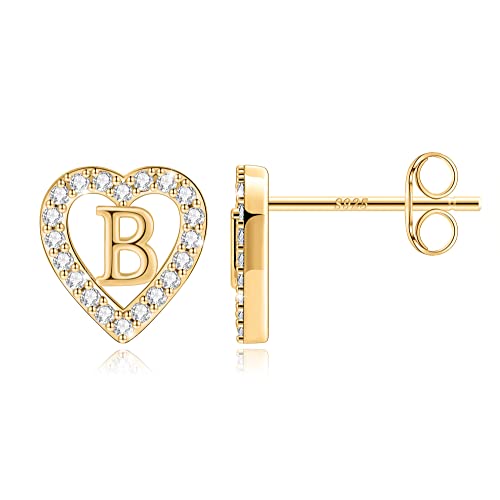 Image of Anoup Heart Initial Earrings for Girls Gifts - S925 Sterling Silver Post CZ Hypoallergenic Stud Initial Earrings for Women Teen Girls Birthday Gifts for Kids Jewelry