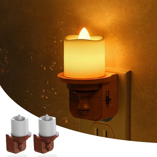 Image of L LOHAS LED Night Light, 2 Pack Amber Flameless Candle Night Light Plug in | Dusk to Dawn Sensor, 0-100LM LED Dimmable Nightlight, Vintage Decorative Night Lights for Hallway Bathroom