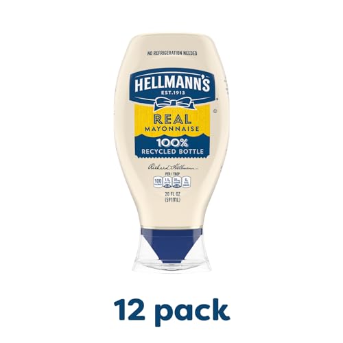Image of Hellmann's Real Mayonnaise Squeeze Bottles, 20 Fl Oz, 12 Pack | Gluten Free, 100% Cage Free Eggs, Rich Creamy Texture, No Mess Cap, 100% Recycled Bottle, Nozzle, for Burgers & Sandwiches