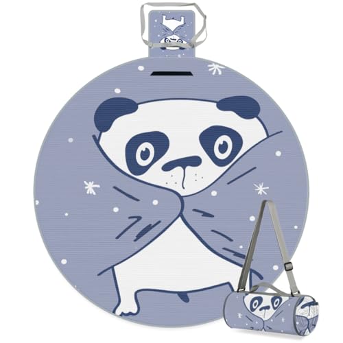 Shimoshe Quilted Panda Picnic Outdoor Blanket Foldable Waterproof Sandproof Beach Blanket Portable Water-Resistant Round Picnic Mat for Travel Camping Park Lawn