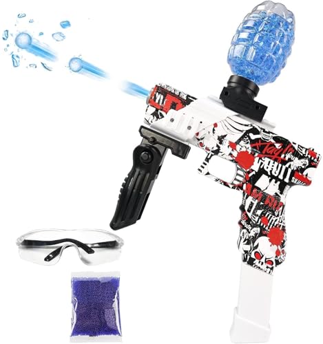 Image of Gel Blaster Automatic Machine Gun for Kids-Adults - Electric Outdoor Toy Water Ball Pistol - Shooting Range Up to 70 Feet With 10000 Gel Balls (Red & White)