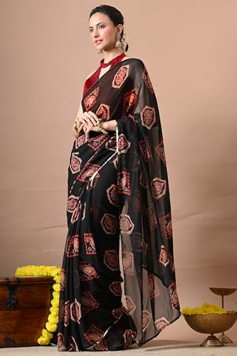 Image of MIRCHI FASHION Women Sari Georgette Chevron Printed | Modern Pattern Farewell and Festive Drape with Matching Blouse Piece