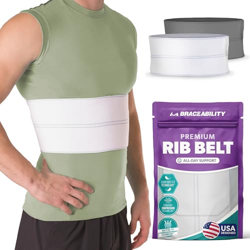 BraceAbility Broken Rib Brace for Men and Women - Rib Protector Compression Wrap, Chest Support Belt for Bruised, Fractured, Dislocated Ribs, Costochondritis Relief, Sternum Brace (Male - White)