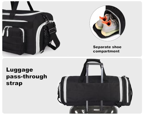 Image of LHI 50L Tactical Duffle Bag for Men, 3-in-1 Gym Duffle and Backpack, Shoe Compartment, Laptop Sleeve and MOLLE, Carry-On Travel Weekender and Overnight Bag - Black with White zippers