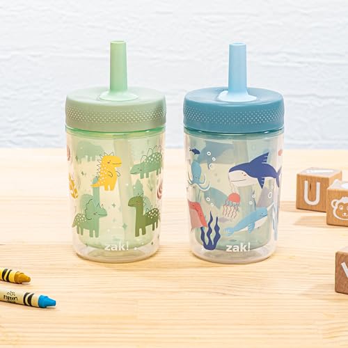 Image of Zak Designs Dino and Bubble Bay Capri 9oz Leak-Proof Toddler Cups, 2-Pack