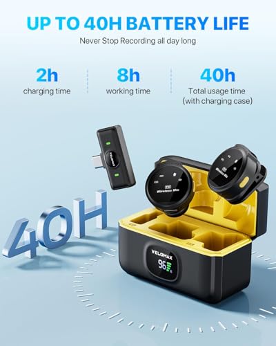 Image of VELOMAX Wireless Mic for Youtubers, Noise Cancellation Wireless Microphone with 164FT, 40H Battery Mic for YouTube Wireless, Microphone for Recording, Vlogging (Type-C Port Version)