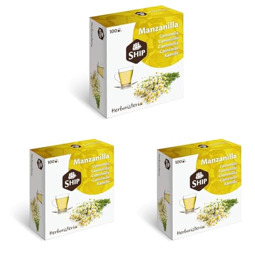 Ship - Infusión de Manzanilla - Caja de 100 Unidades sin Funda - Ayuda a Reducir el Estrés, Facilita la Digestión y Cuida la Piel - Infusiones y Tés (Paquete de 3)