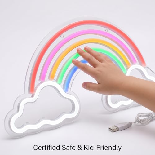 Image of Neon Rainbow Sign, USB Powered LED Wall Light, Cute Rainbow Cloud Acrylic Decor for Girls Bedroom, Kids Room, Nursery & Dorm - Safe, No-Flicker Night Light for Party, Christmas & Birthday Gift