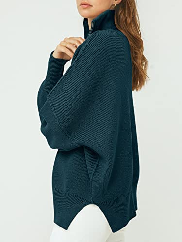 Image of ANRABESS Womens Oversized Quarter Zip Pullover Sweaters | Fall Fashion Outfits, Long Sleeve Slit Side, Baggy Loose Fit, 1 /4 Zip Lapel Collared, Ribbed Knit Soft Warm Winter Clothing