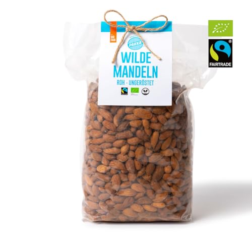 PAKKA - Bio Fairtrade Mandeln - rohe wilde Bergmandeln 1kg, Öko Mandelkerne mit brauner Haut, wildgesammelt direkt von Kleinbauern aus Samarkand in Usbekistan, vegan, Familienpackung, 1000g (1er Pack)
