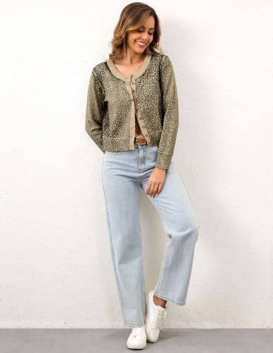 Image of Ziesexy Womens 2026 Leopard Cardigan Cropped Button Up Sweater