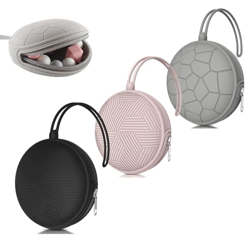 Image of Smlpuame 3 Pack Pacifier Holder Case,Silicone Portable Pacifier Cover Pouch Bag for Diaper Bags Baby Carriage,Pacifier Storage Container Box,Easy to Clean(Black+Pink+Grey)