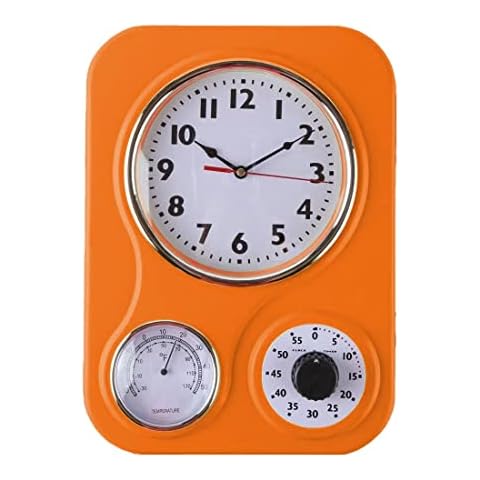 Lily's Home Retro Kitchen Clock with Temperature and Timer (Orange) Cover