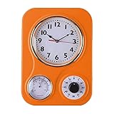 Lily's Home Retro Kitchen Clock with Temperature and Timer (Orange)