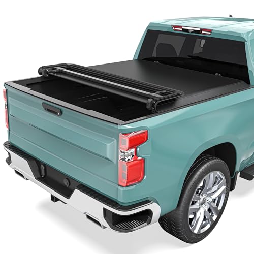 Soft Quad-Fold Truck Bed Tonneau Cover Fit for Chevy Silverado/GMC Sierra 2500 3500 HD 2020 2021 2022 2023 2024 2025, with 6.9 ft Bed Without Multi-Flex Tailgate - Best Soft Quad-Fold Truck Bed Tonneau Cover Fit