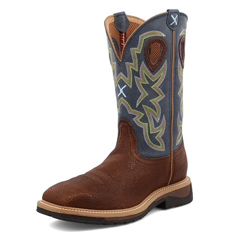 Image of Twisted X Men's 12 inch Western Work Boot, Square Toe, Peanut Distressed & Navy, 10.5 EE