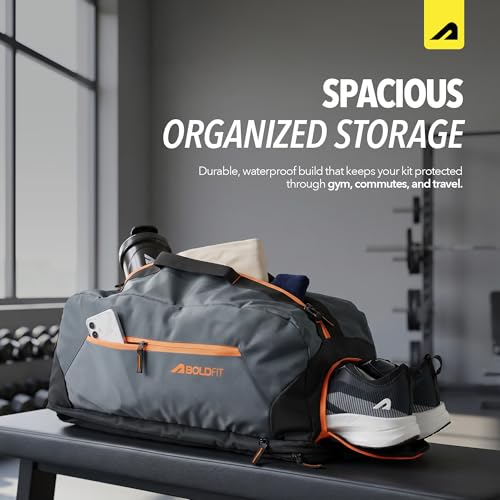 Image of Boldfit Premium Gym Bag for Men & Women, Waterproof & Organized Duffle Bag with Adjustable Shoulder Strap, Gym Bag with Shoe Compartment, 33L Sports Duffel Bags for Women