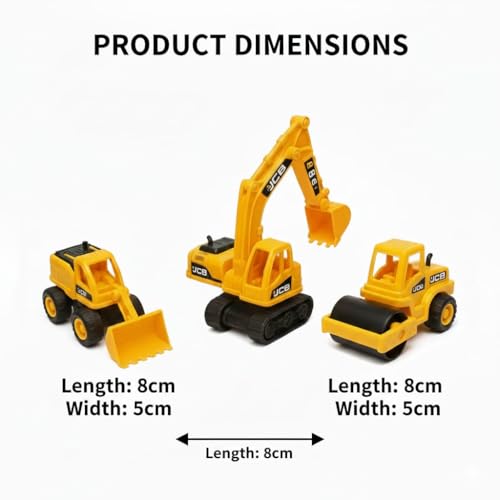 Image of Construction Truck Toy Set for Kids (3 Pack) | Road Roller, Bulldozer & Excavator Digger Vehicles | Push and Go Engineering Trucks | Construction Toys for Boys Age 2-6 Years | Birthday Gift