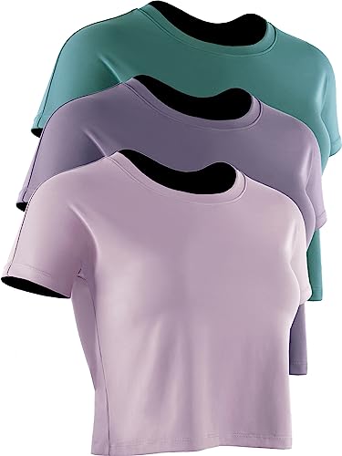 CADMUS 3 Pieces Workout Crop Tops Women Dry Fit Athletic Shirts Short Sleeve for Yoga Running