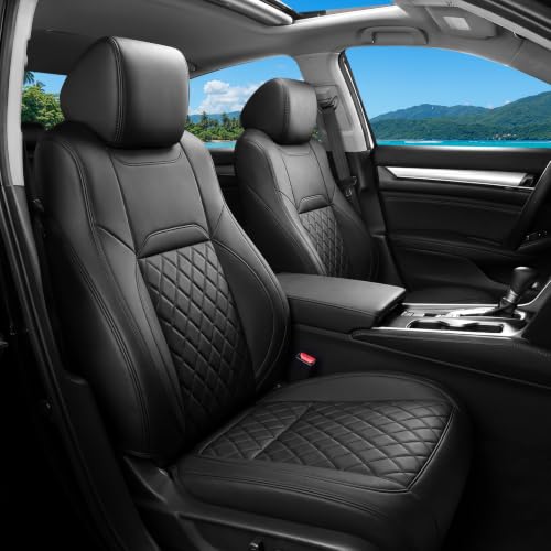 Image of Coverado Upgraded Full Set Leather Car Seat Covers, Custom Fit for Honda Accord 2018‑2022 EX, EX‑L, Touring, Sport, Hybrid, Waterproof Wear‑Resistant Auto Seat Protector Cushion, Black