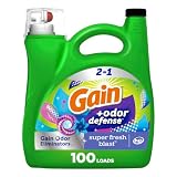 Gain + Odor Defense Liquid Laundry Detergent, Super Fresh Blast Scent, HE Compatible Washing Soap, 144 fl oz, 100 Loads (Packaging May Vary)