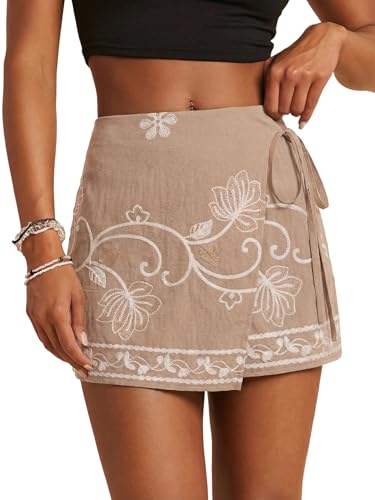 Image of SweatyRocks Women's Boho Mini Skirts Floral Shorts Tie Side Wrap Skorts