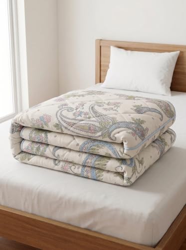 Image of Mafatlal 120 GSM Tulip AC Comforter for Single Bed | Ultra Soft Lightweight Reversible Blanket | Breathable Microfiber Quilt Rajai for All Season Comfort | 154 x 228 cm | Off-White