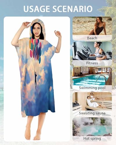 Peignoir poncho de bain imprimé montgolfière microfibre pour plage et surf