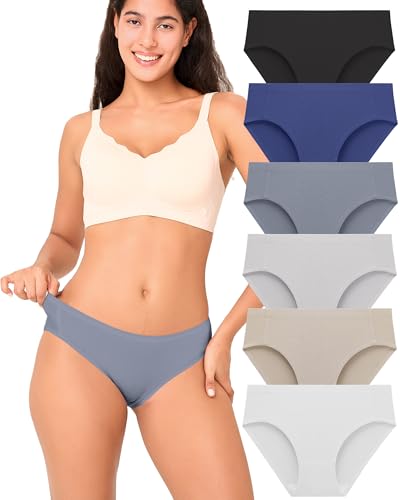 BAMBOO COOL Women's No Show Bikini Seamless Underwear for Women Low Waisted Non-marking Stretch Panties Full Coverage，6 Pack
