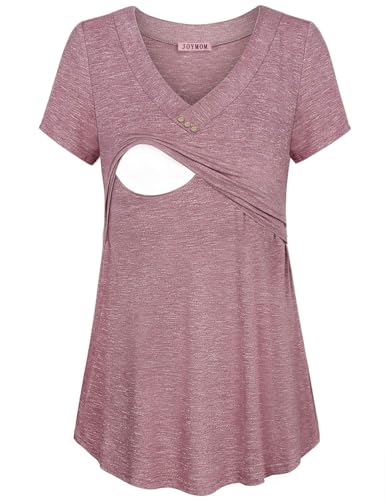 Image of Joymom Womens V Neck Short Sleeve Nursing Tops Maternity Breastfeeding Shirts S-2XL