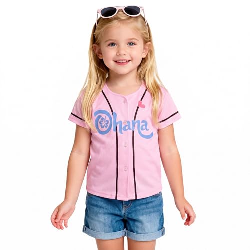 Image of Hawaiian Baseball Jersey for Toddler Girls Summer Vacation Theme Park Outfit Short Sleeve Button Down Shirt
