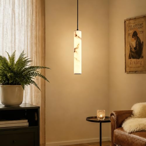 Image of Black Natural Alabaster Long Tube Kitchen Island Pendant Lights,3000k