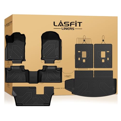 LASFIT Floor Mats&Trunk Mat&Backrest Mats for Dodge Durango 2013-2026 Fit 2nd Row Bench Seat(7seats) Not for 2nd Row Bucket Seat(6seats/5 Seats) All Weather TPE Custom Fit Cargo Liner Black