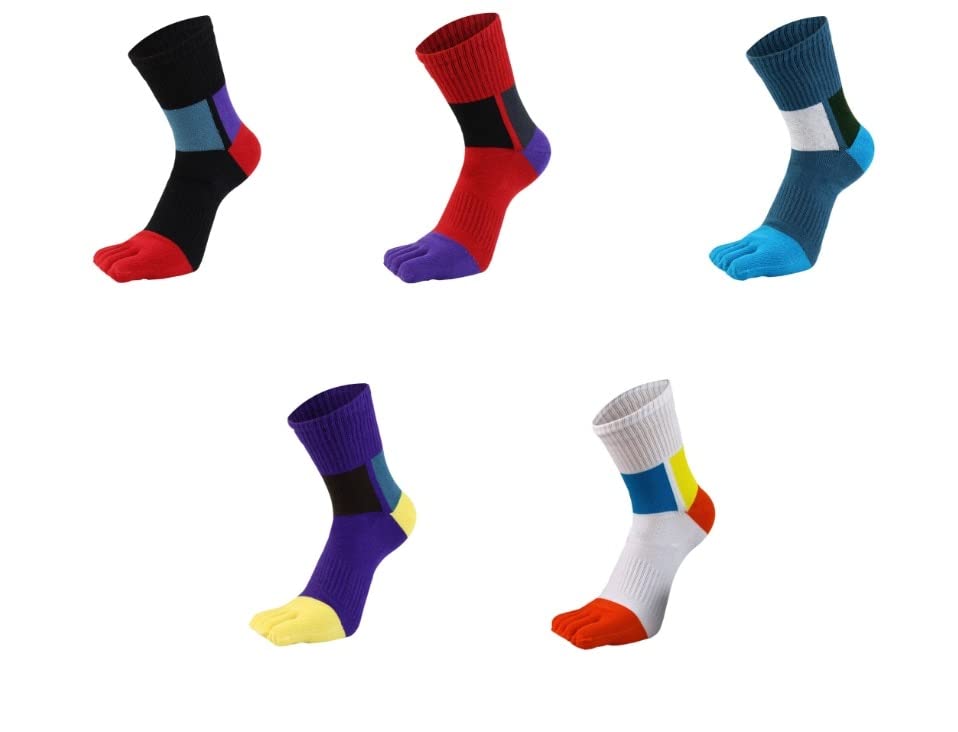 Zuiver katoen man korte vijf vingers sport sokken compressie bont gestreept goede kwaliteit weven zachte elastische gelukkige sokken met teen - Afbeelding 7