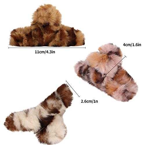 7 Pcs Leopard Fuzzy Hair Clips For Women,4.5 Inches Large Hair Claw Clips For Thick Hair,Multicolor Pack Of Hair Clips,90S Accessories For Women #TOP1