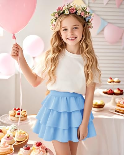 Image of KEREDA Girls Skirt Kids Casual 3-Layer Ruffle Skort School Uniform Skirts for Girls