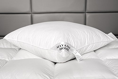 Mayaadi-Home Kopfkissen 80x80 cm | 3000g Füllung, 100% Federn | 100% Natur Bezug aus Baumwolle, geeignet für Allergiker | Made in Europe | HS14 Gänsefedern Kissen