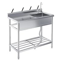 Edelstahl Spültisch 100x51x94CM, Freistehende Küchenspüle Gewerbliche Spülbecken Mit 2 Becken Wasserhahn Kalt Und Warmwasserschläuchen, Für Waschküche Outdoorküche Gastro Küchen Spulbecken
