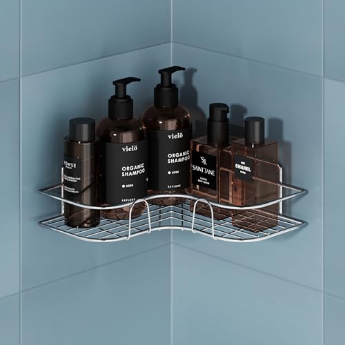 Image of U-S-F BATH ACCESSORIES USF Wall Mounted Corner Shelf for Bathroom, Adhesive Storage Rack for Toiletries and Kitchen Essentials with Space Saving Design (Chrome, Pack of 1)
