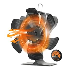 Stove Fan, 6 Blades Stove Fan for Wood Burning with Thermometer, Silent Heat Powered Wood Stove Fans Log Burners, Mini…