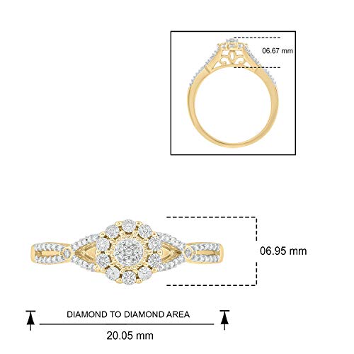 1/20cttw Diamond Cluster PromiseRing for Women in 925 SterlingSilver,Women's Diamond Floral Engagement Ring with Round White Diamond Halo in YellowGold-Plated,RoseGold-Plated or Sterling Silver4