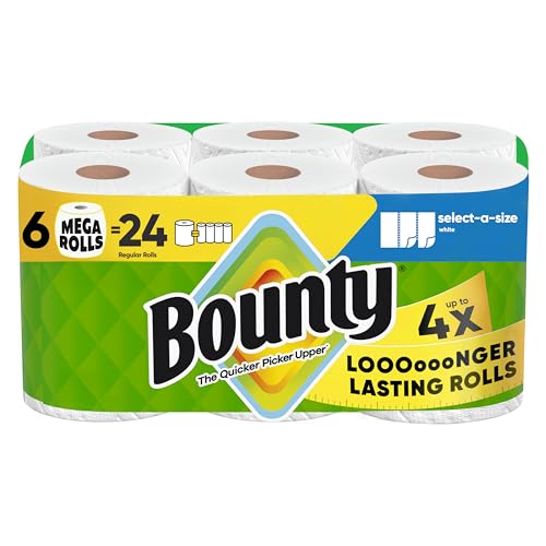 Image of Bounty Select-A-Size Paper Towels, White, 6 Mega Rolls = 24 Regular Rolls